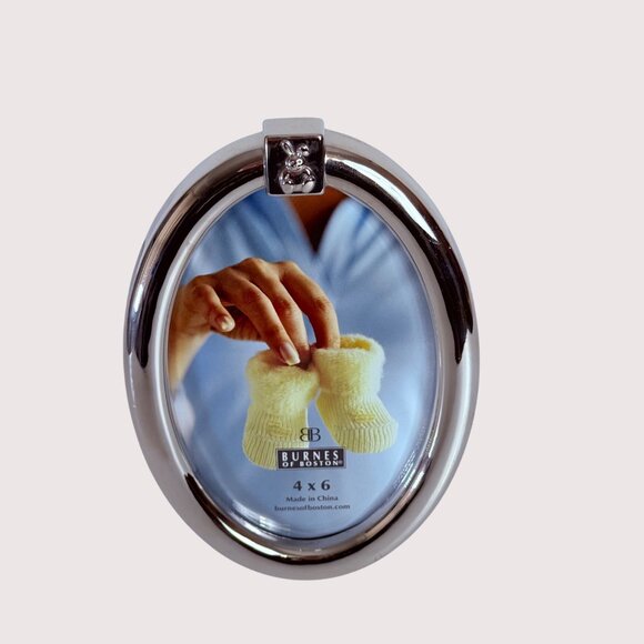 Burnes Of Boston Picture Frame Oval Sleek Silver Plated Photo 4" X 6" Bunny Baby - Picture 14 of 14
